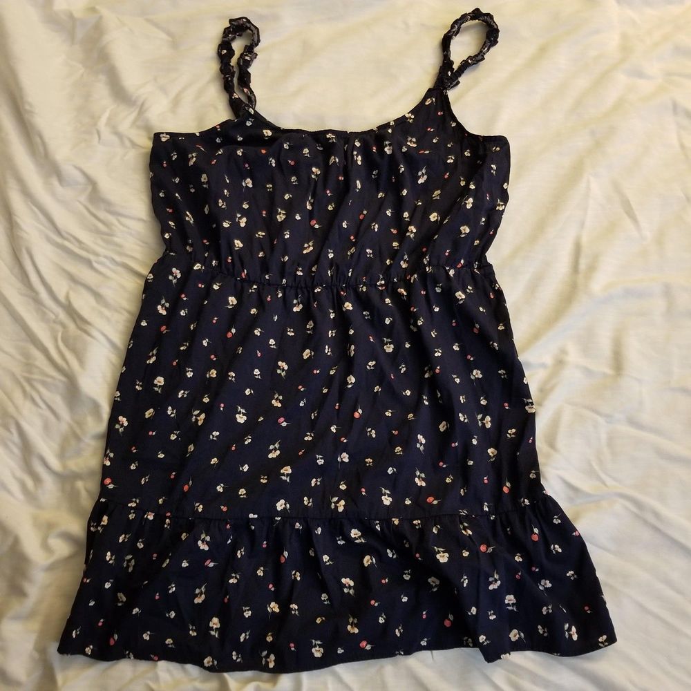 Banana Republic XL Navy Floral Ruffle Fit and Flare Sundress Dress